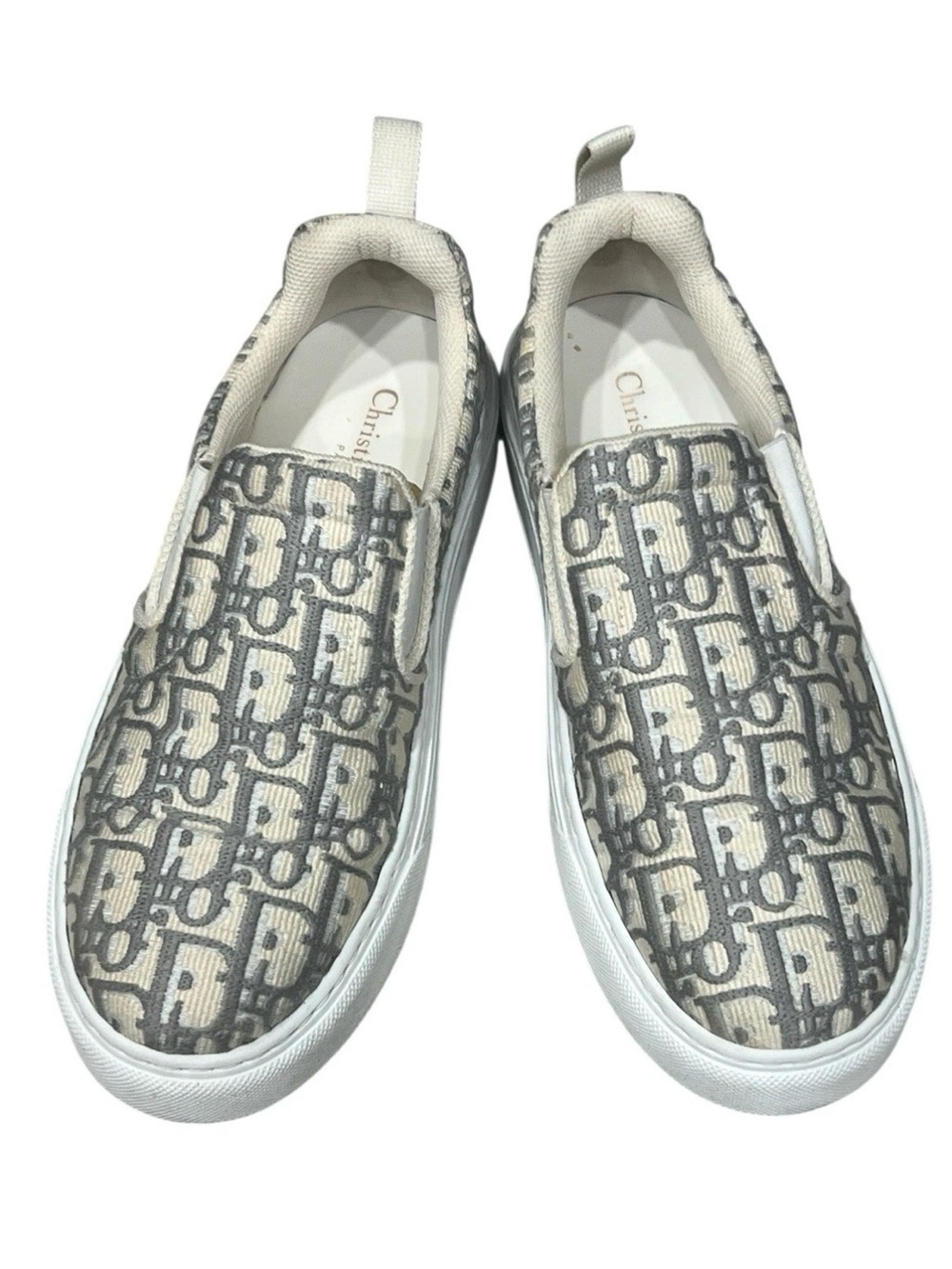 Dior Solar Skate Slip On Sneakers Oblique Jacquard Grey White Size 39